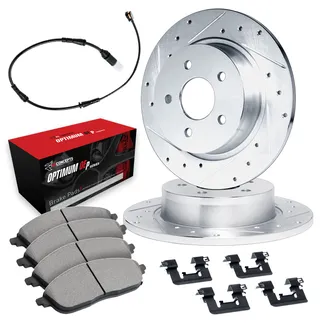 R1 Concepts WGUS1-32032 Drilled & Slotted Silver Rotor Set W/ Optimum OEp Pads & Hdw
